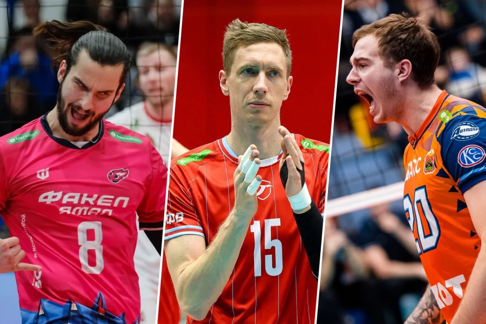 Волейболисты мужской Суперлиги в игре, моменты матчей 23-го тура