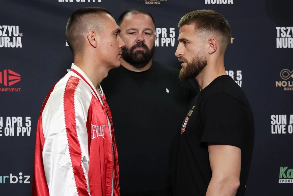 Тимофей Цзю на ринге, готовящийся к бою в среднем весе, на фоне логотипа турнира