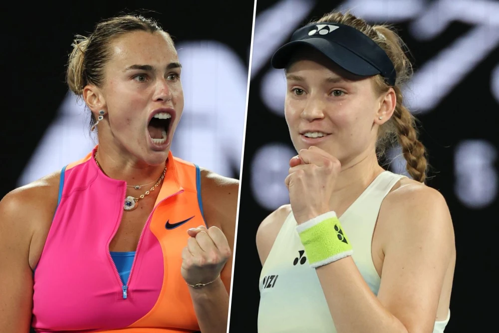 Арина Соболенко и Елена Рыбакина на пресс-конференции перед турниром WTA-1000 в Индиан-Уэллсе.