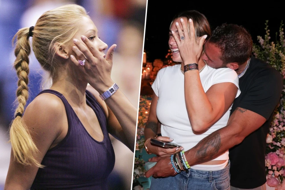 Изысканное помолвочное кольцо Арины Соболенко с овальным бриллиантом и изумрудами, подаренное Георгиосом Франгулисом